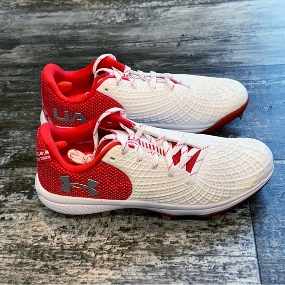 Under Armour UA Glyde 2 MT Metal Softball Cleats‎ White Red Womens Size 9 NEW